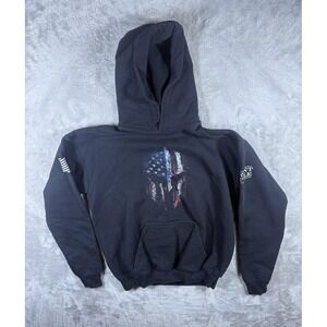 Grunt Style Hoodie Youth 10-12 Black American Flag Spartan Helmet Graphic Fleece
